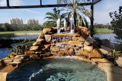 Water feature over spa with frothy fountains